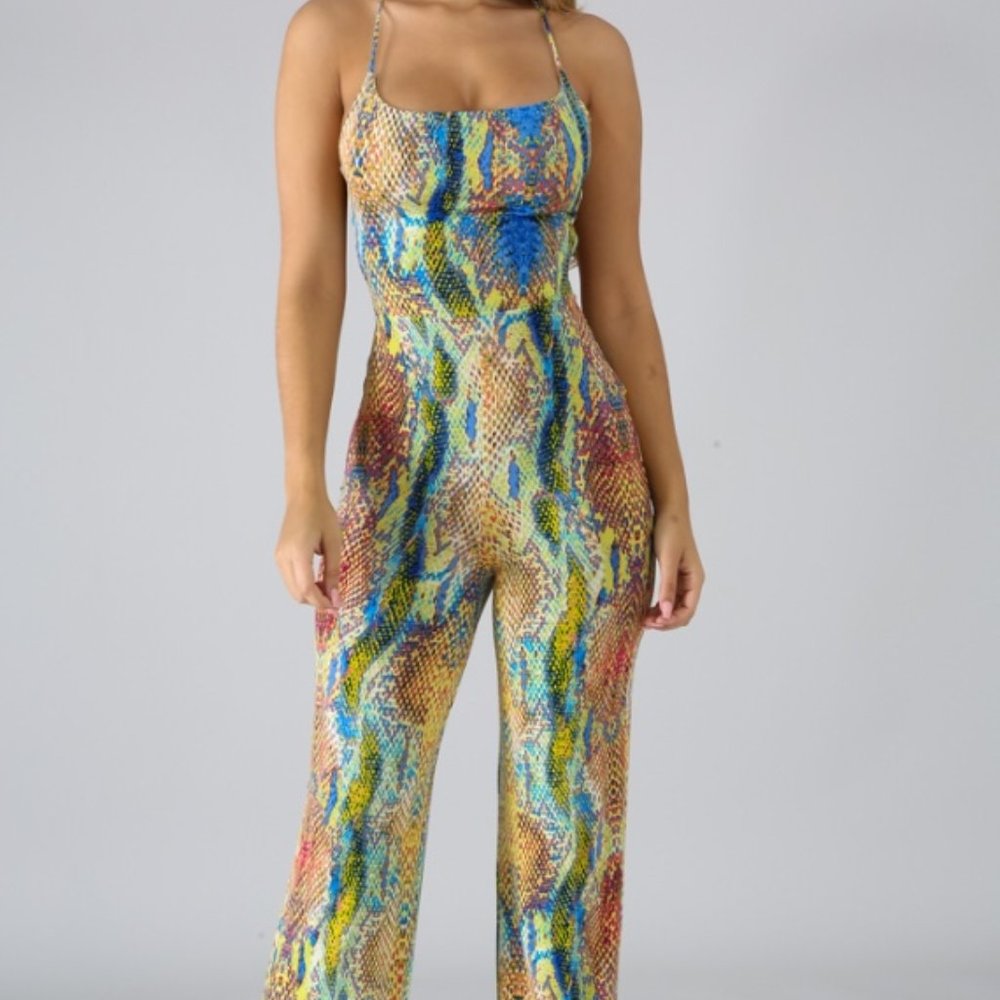 Animal Print Open Back Slim fit Flared Jumpsuit